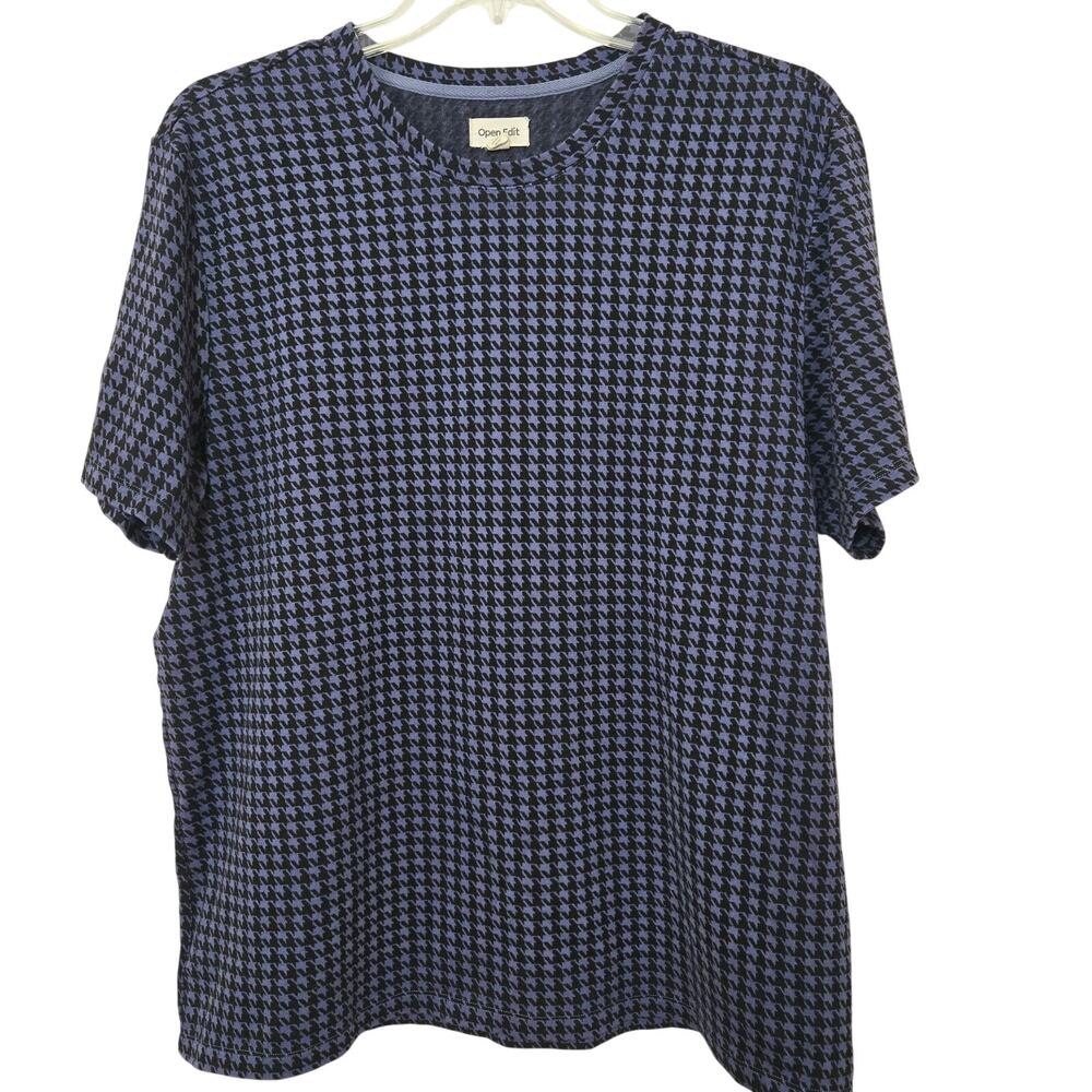 Open Edit Shirt T-Shirt Purple Black Houndstooth Mens XL Short Sleeve Thick Knit